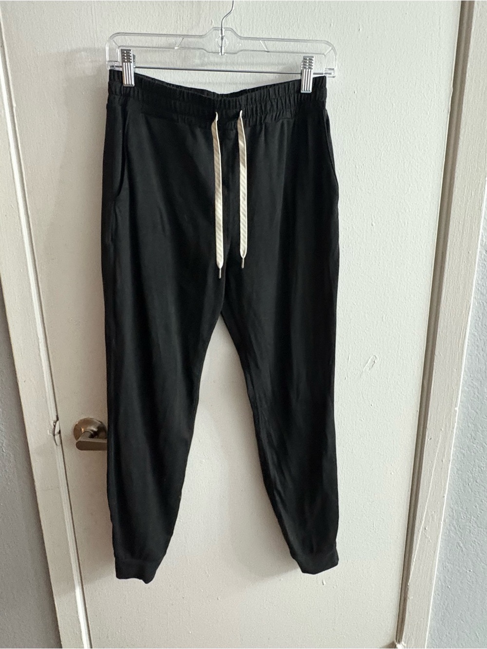 Vuori Black Track Jogger Pants with Cream Drawstring